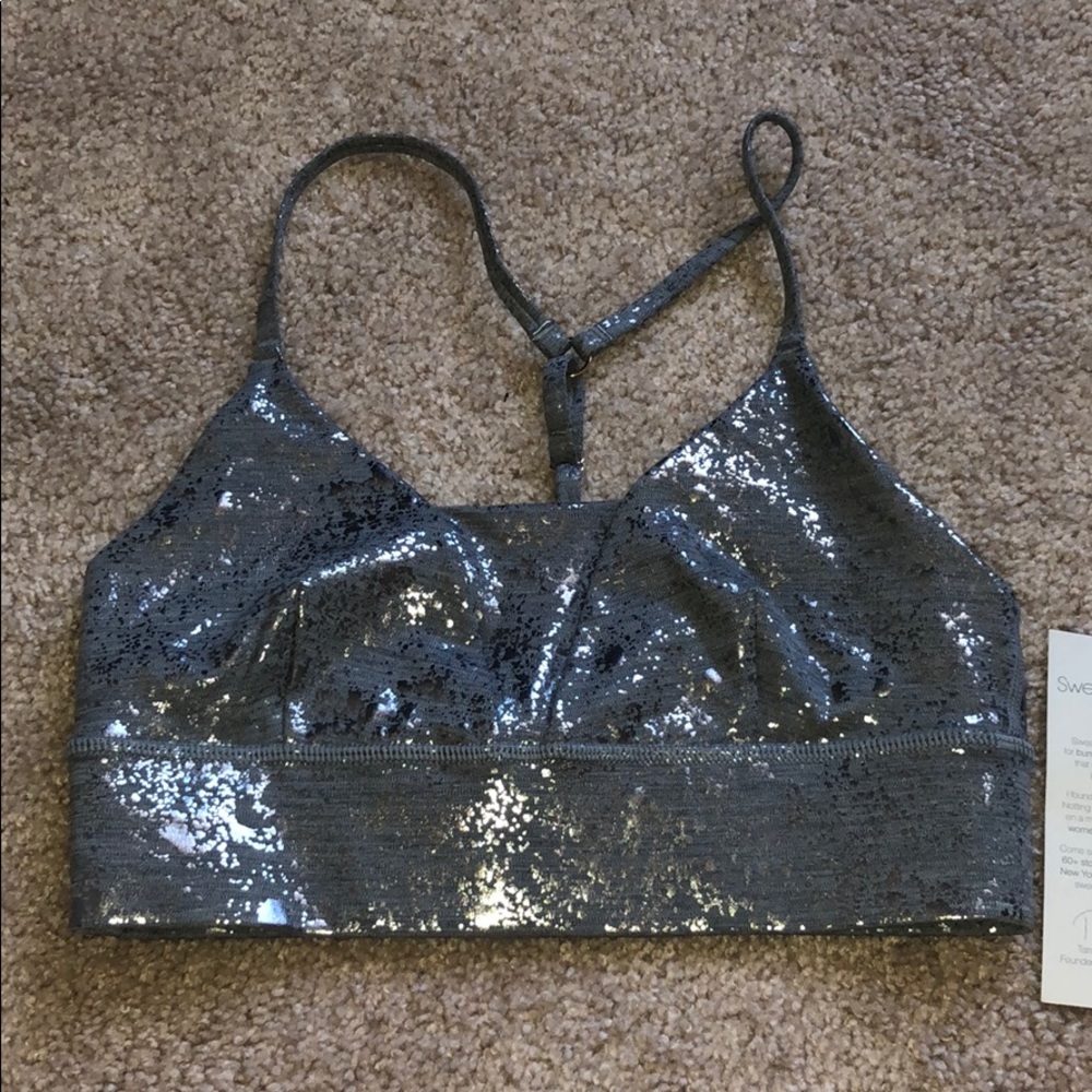 NWT Sweaty Betty Metallic Silver Sports Bra XS